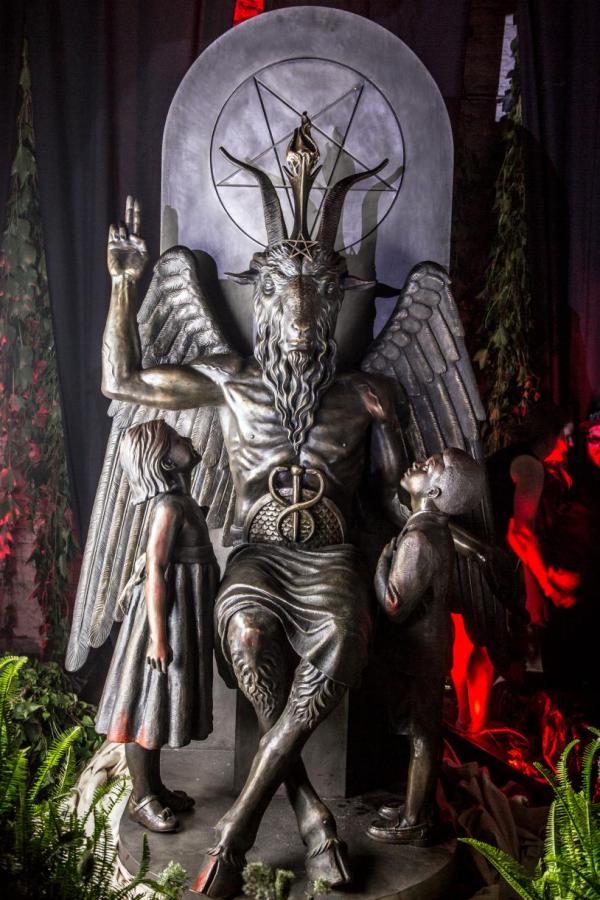 Statue of Baphomet in Detroit: Baphomet (the deity of half man, half goat), the Goat of Mendes (Egyptian), the god of the witches, the mutation of the biblical scapegoat was the jewish way of mocking Christ as the “Lamb” who dies for the sins of Adamkind.  