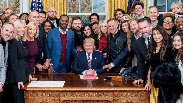 Bethel Church meeting with Trump at the White House on December 6, 2019. Sean Feucht has his hand on Donald Trump's arm.