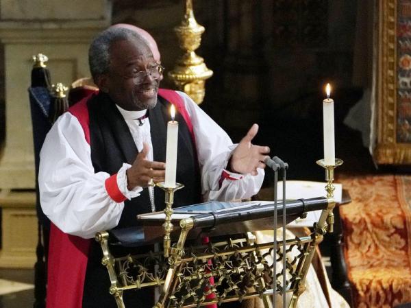 Bishop Michael Bruce Curry delivering the sermon during the wedding ceremony of Britain’s Prince Harry, Duke of Sussex and United States’ bi-racial actress Meghan Markle