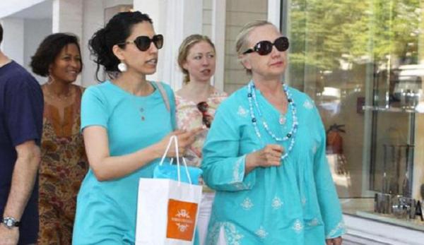 Huma Abedin, pictured to the left of Hillary, is known as Clinton’s “shadow.”