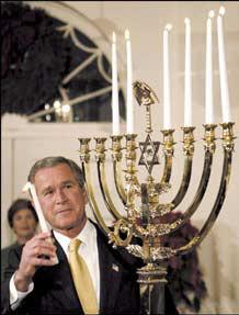 George Bush Jr. celebrates jewish holiday.