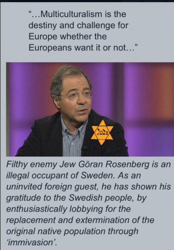 “Multiculturalism is the destiny and challenge for Europe whether the Europeans want it or not” ~ Göran Rosenberg, JEW author in Sweden.