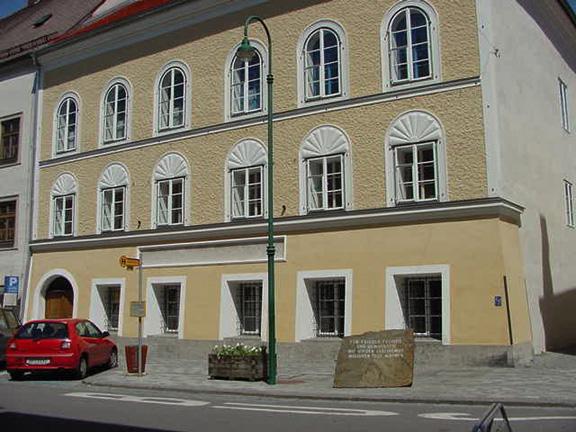 Braunau am Inn, the town in which Adolf Hitler was born.  This is the actual location of his birth.
