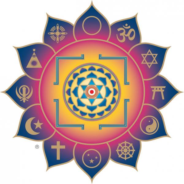 Emblem for Light Of Truth Universal Shrine in Yogaville.  Notice the 6 pointed star in the center.