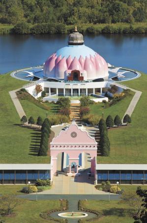 Light Of Truth Universal Shrine, the first interfaith shrine to house altars for all the world’s faiths.  The outside of the temple takes the shape of a lotus flower, a sacred symbol in eastern religions like Buddhism and Hinduism.