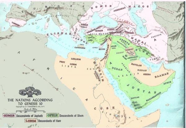 Another map showing where the three sons of Noah dwelt.