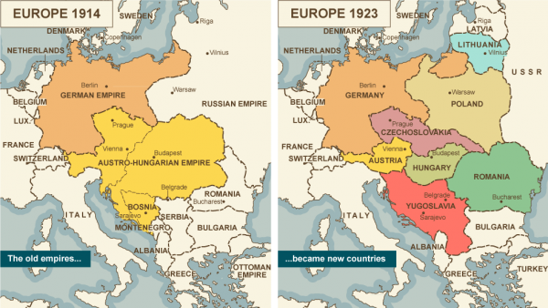 Map comparison of Europe 1914 vs. 1923