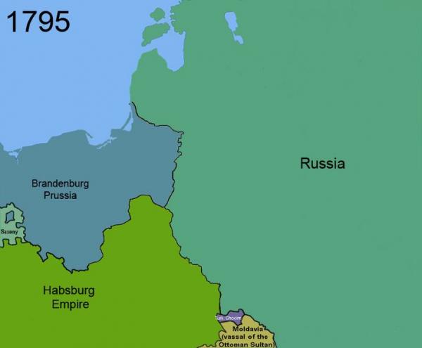 1795: Poland divided up between Russia, Prussia and the Habsburg Empires
