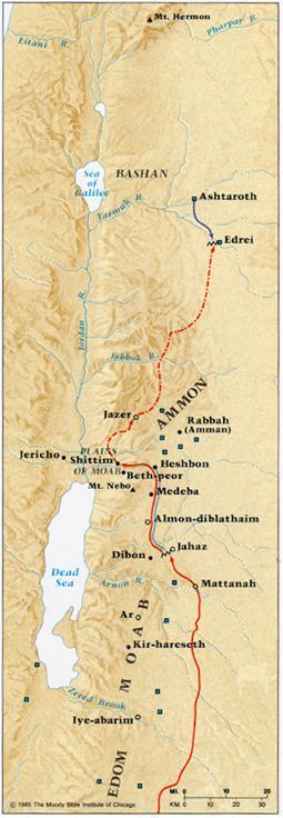 The kingdom of Sihon extended along the mountain range and plateaus east of the Jordan from the river Jabbok on the north to the river Arnon on the south. 