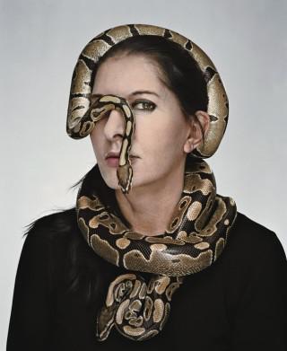 Marina Abramovic's right-eye covered by a viper