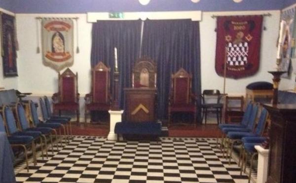 Black and white checked-board floor in a Masonic Lodge