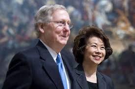 Senate Majority Leader Mitch McConnell, who married a Chinese woman. His wife's sister, Angela Chao, was named to the Bank of China’s board of directors just 10 days after Trump’s victory in 2016. Angela’s husband is good friends with the President of China.