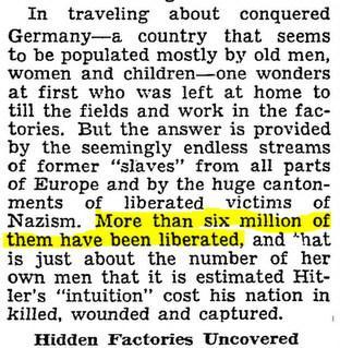 In May of 1945 the New York Times reported that “more than 6,000,000 people” had been “liberated” from Nazi concentration camps.