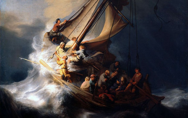 Rembrandt's famous 1633 masterpiece painting The Storm on the Sea of Galilee