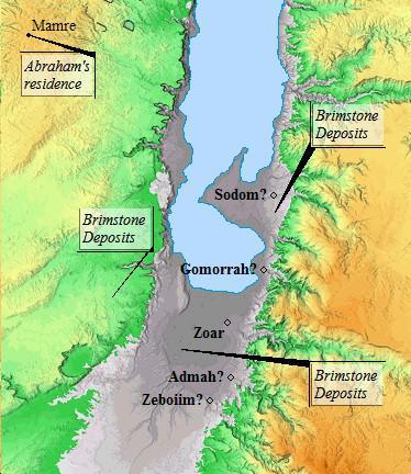 Map showing where Abram and Lot separated to: Abram to Hebron (Mamre) and Lot to Sodom.