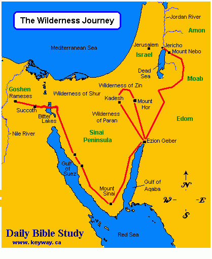 The journey of the Israelites in the wilderness.