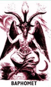 Symbol of satan with pentagram on forehead