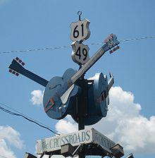 The legendary "Crossroads" monument at Clarksdale, Mississippi