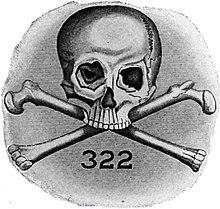 Emblem of Slull and Bones.  Skull and Bones was formed in 1832 and is an undergraduate senior secret society at Yale University.