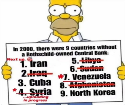 One by one, warring with the 9 countries without a Rothschild-owned central bank