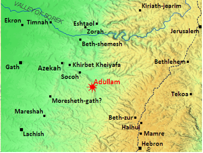 Map showing location of Adullam