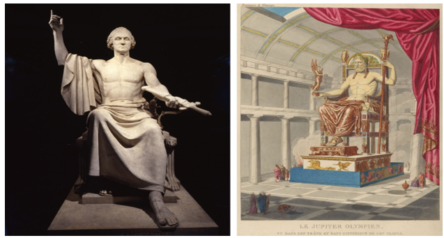 Statue of George Washington compared to a painting of Jupiter