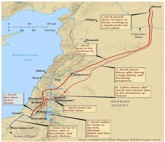 Jacob's travels in search for a wife