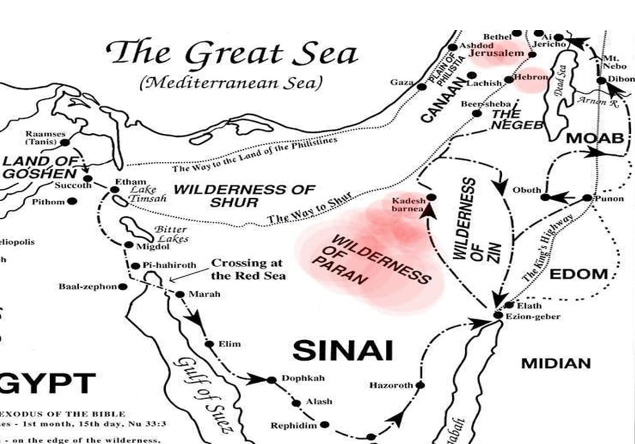 Map showing location of Wilderness of Paran