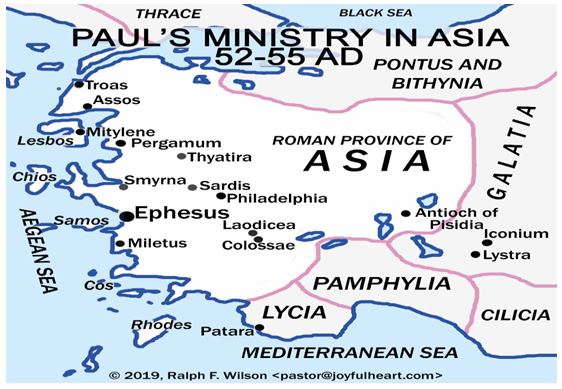 Paul's travels along the coast in the Roman Province of Asia