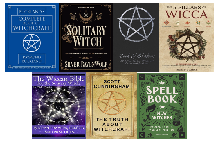Pentagrams on books about magic, witchcraft and wicca