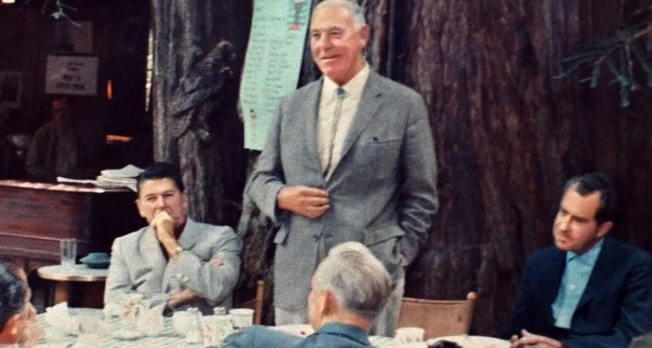 A 1967 meeting of the Bohemian Club at Bohemian Grove included members Ronald Reagan and Richard Nixon