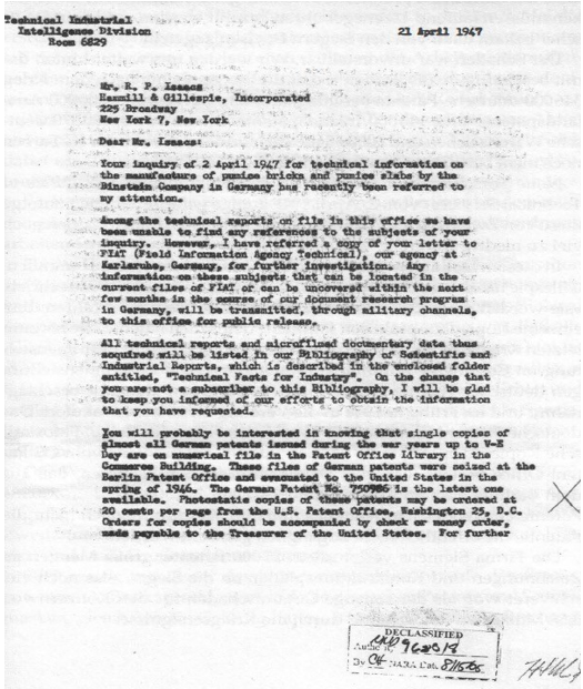 TIID document proving that at least 750,986 patents were transferred from the Berlin Patent Office to the USA.