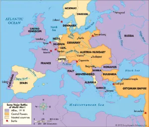 Map of WWI alliances in 1914