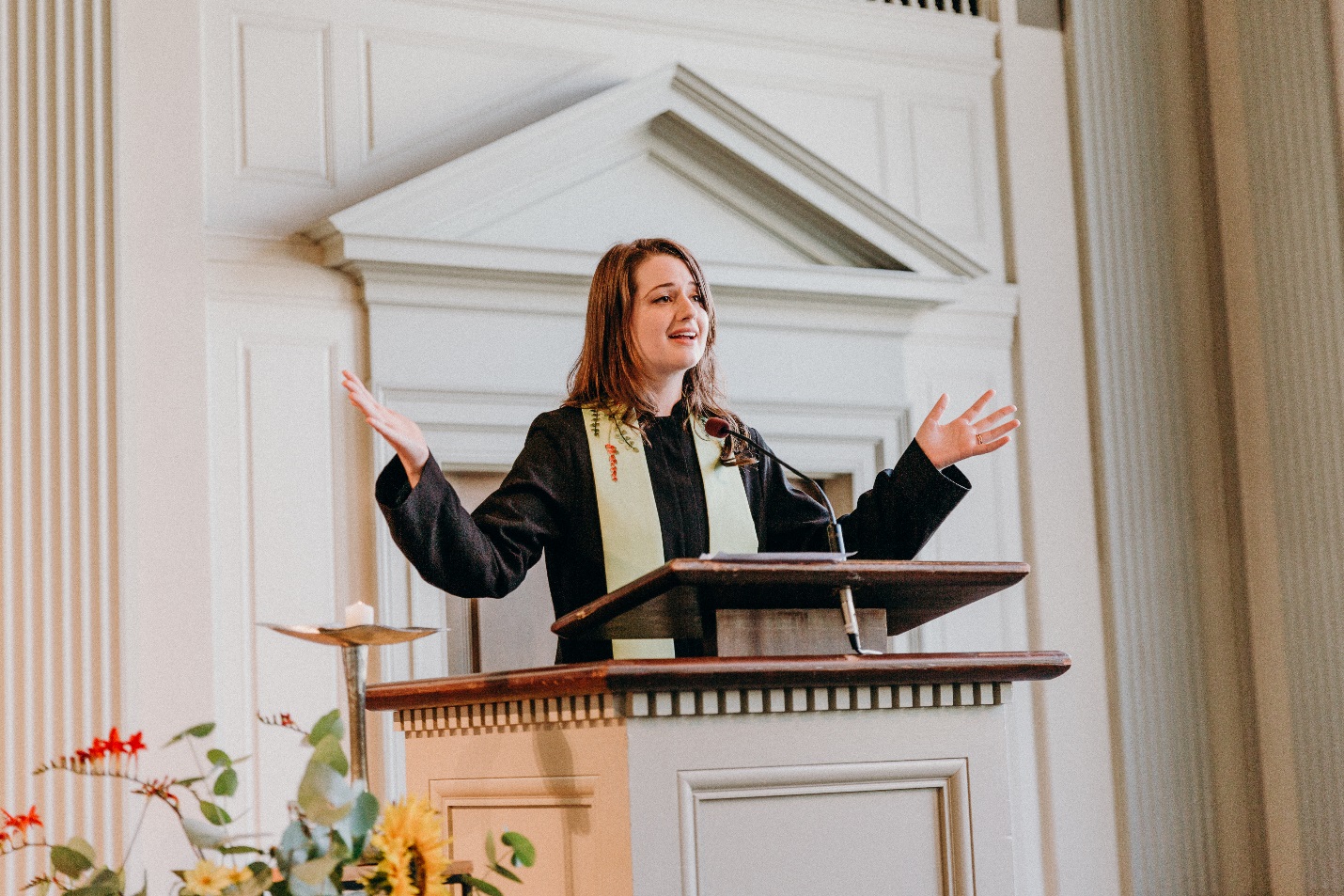 Reverend Abigail Clauhs, an Interfaith Chaplaincy MDiv student at Claremont, California School of Theology, a Unitarian Universalist minister who developed the interreligious Coresist symbol in 2017. 