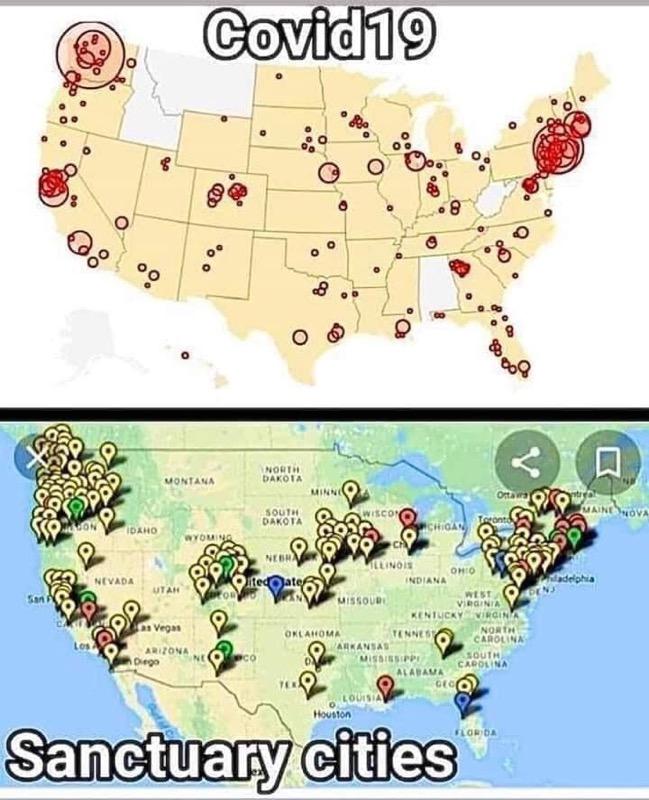 Notice the pattern between coronavirus and sanctuary cities in the United States.