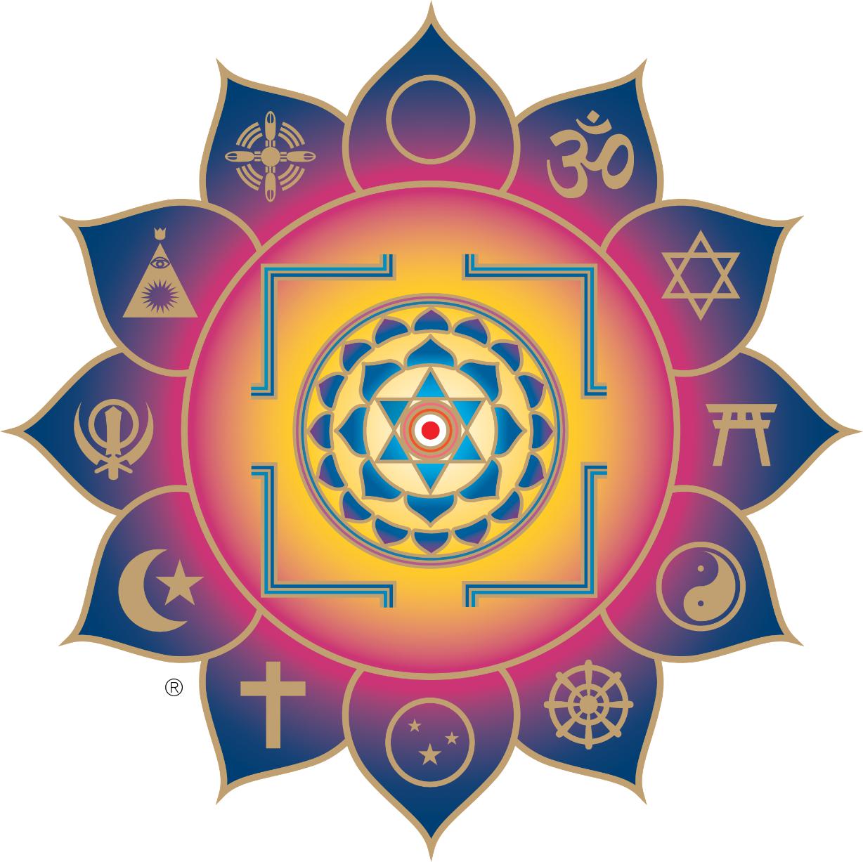 Emblem for Light Of Truth Universal Shrine in Yogaville.  Notice the 6 pointed star in the center.