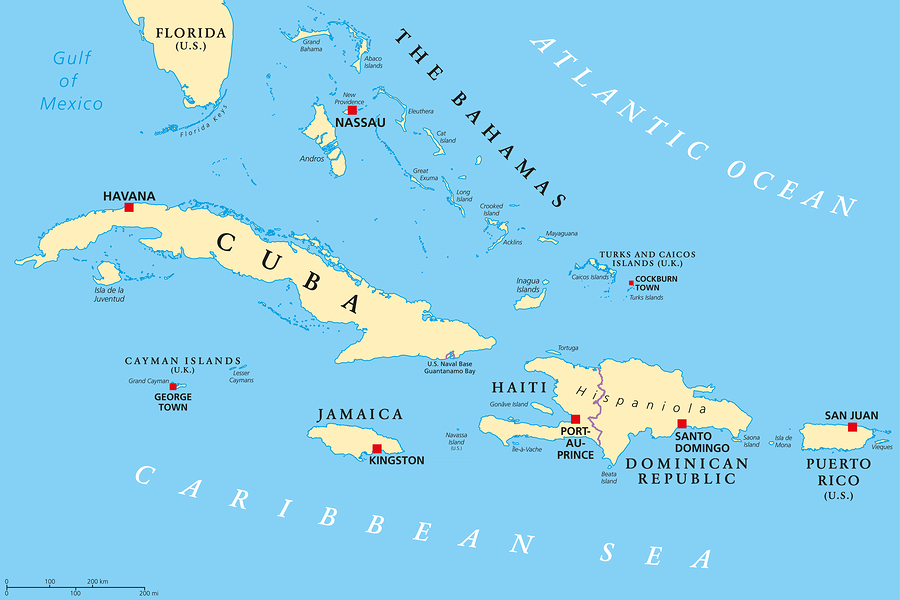 Map showing location of Jamaica