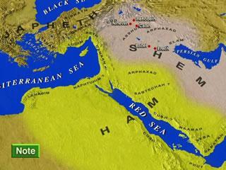 The three sons of Noah lived around the Mediterranean Sea.  Japheth to the north, Shem to the east, and Ham to the south.  Canaan, son of Ham, was living in part of Shem’s land.