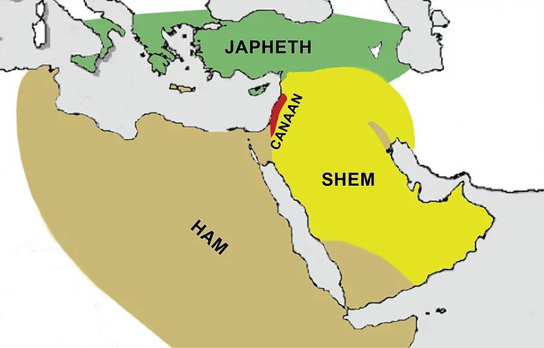 Map showing where the three sons of Noah dwelt after the flood.