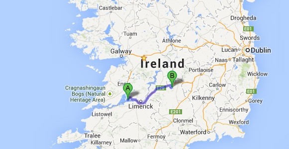 Moneygall in country Offaly in Ireland in the 19th century. Moneygall is point B on this map.