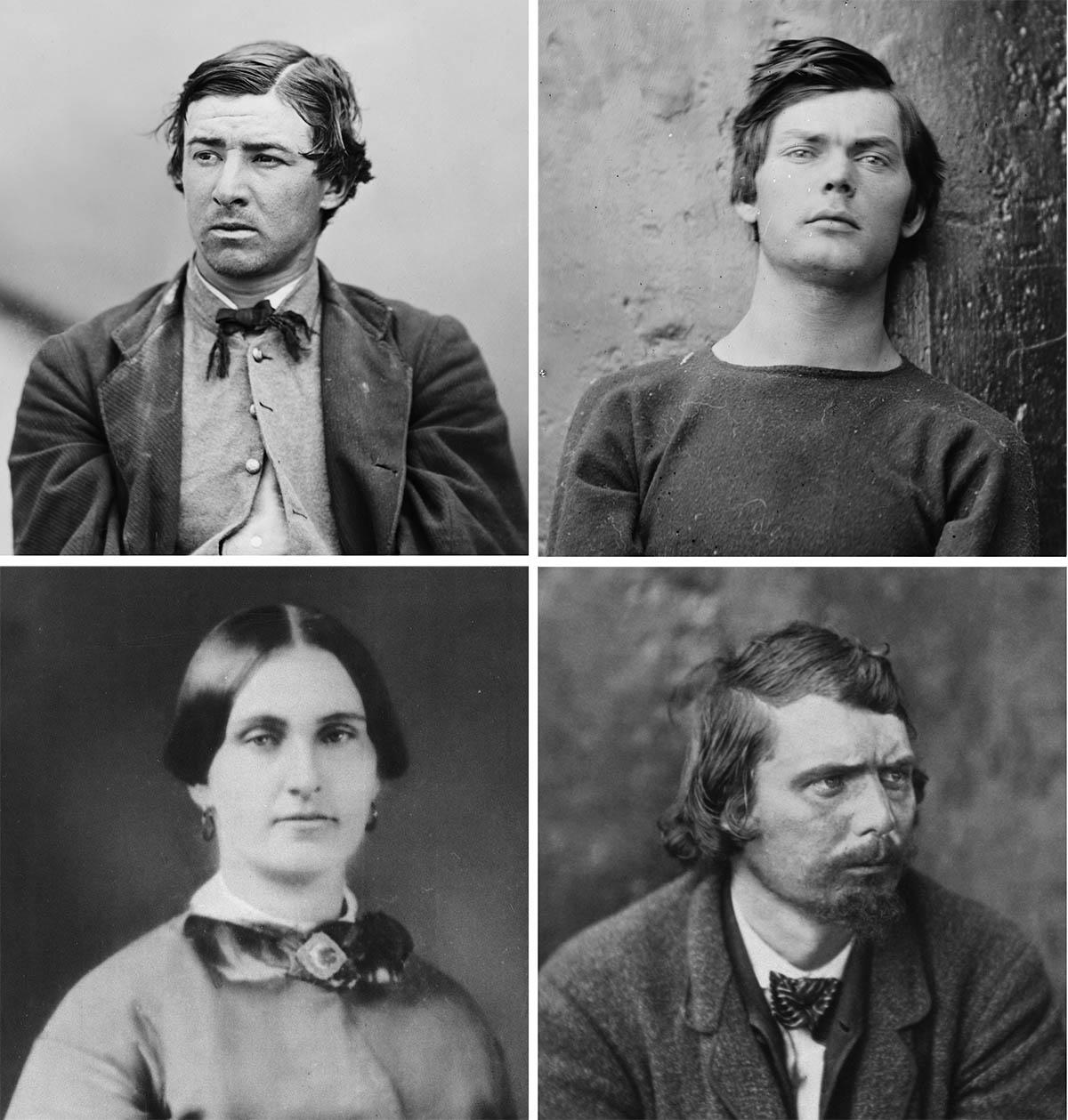 The four condemned conspirators of Abraham Lincoln: David Herold, Lewis Powell, Mary Surratt and George Atzerodt (from left to right).