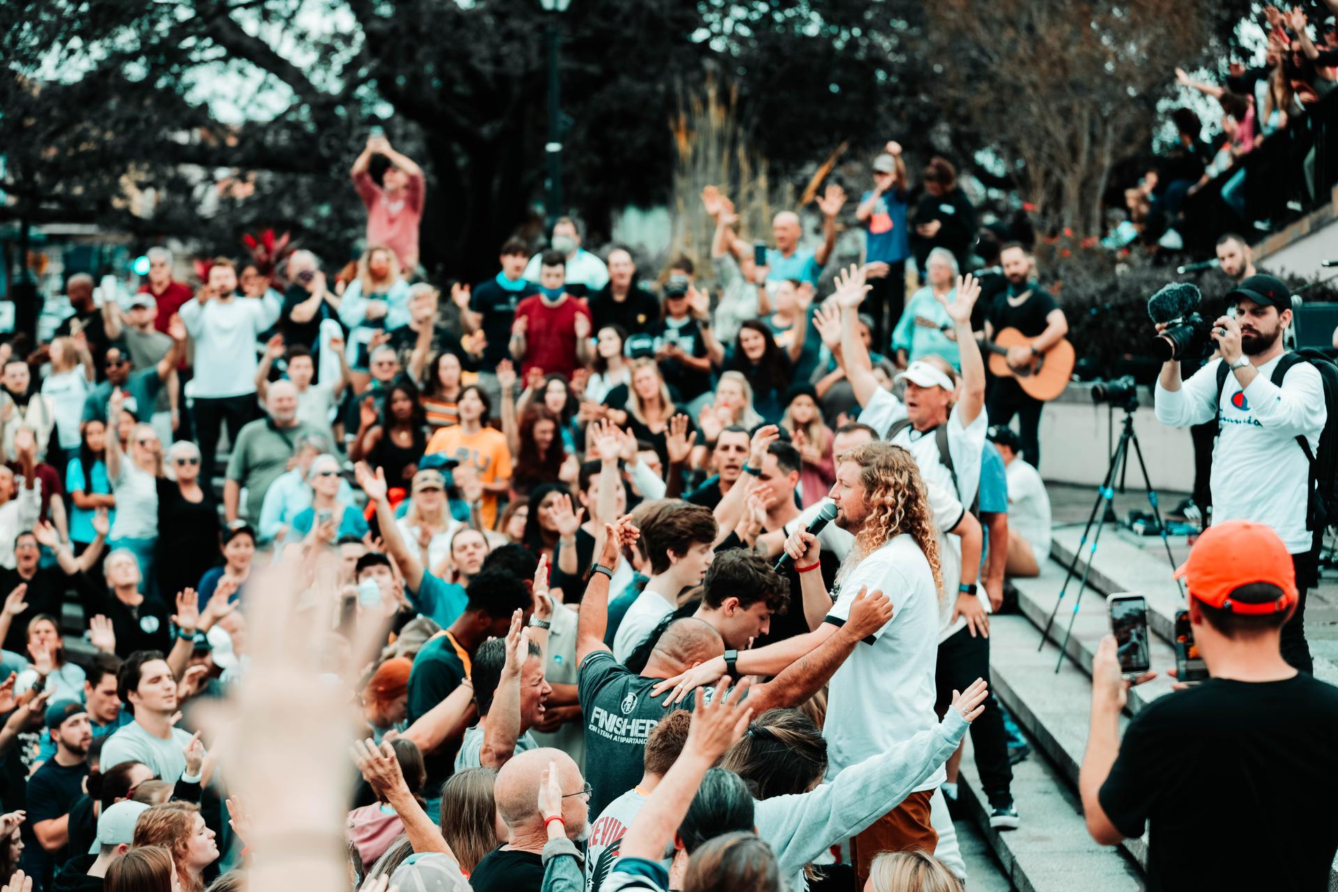 Sean Feucht at one his rock and roll worship meetings. Is God always moving in the midst of the rock & roll music services that they provide? Has entertainment replaced worship?