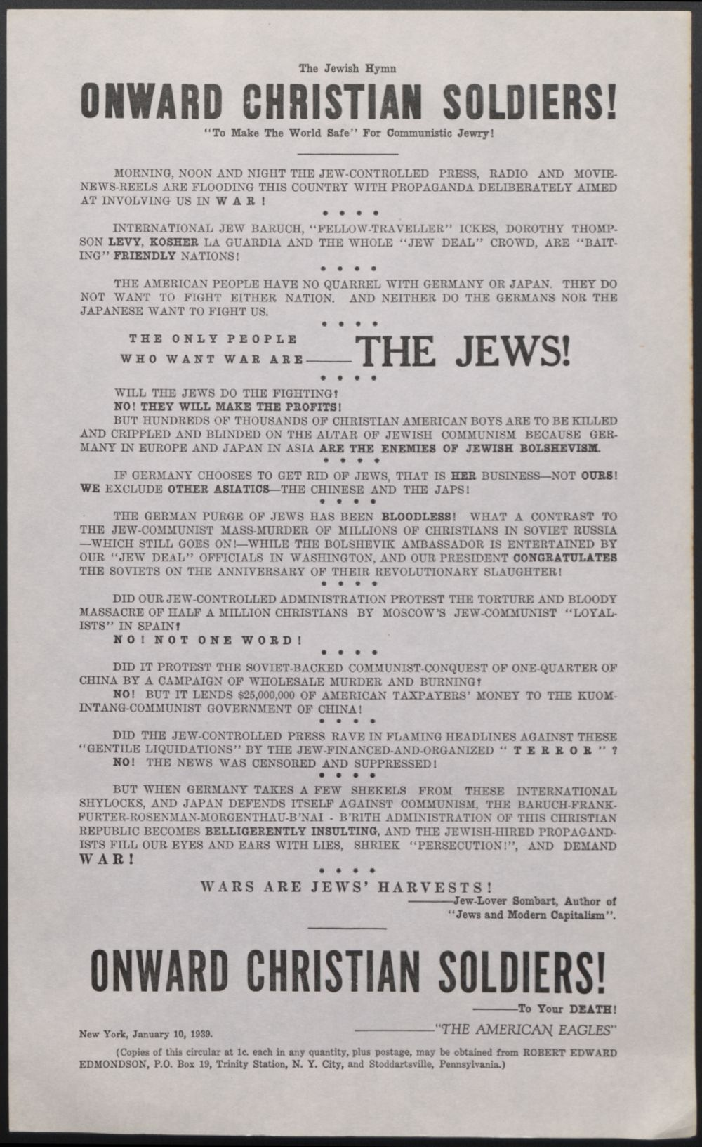 1939 Circular exposing the hypocracy of the jew-controlled, communist-friendly administration and media.