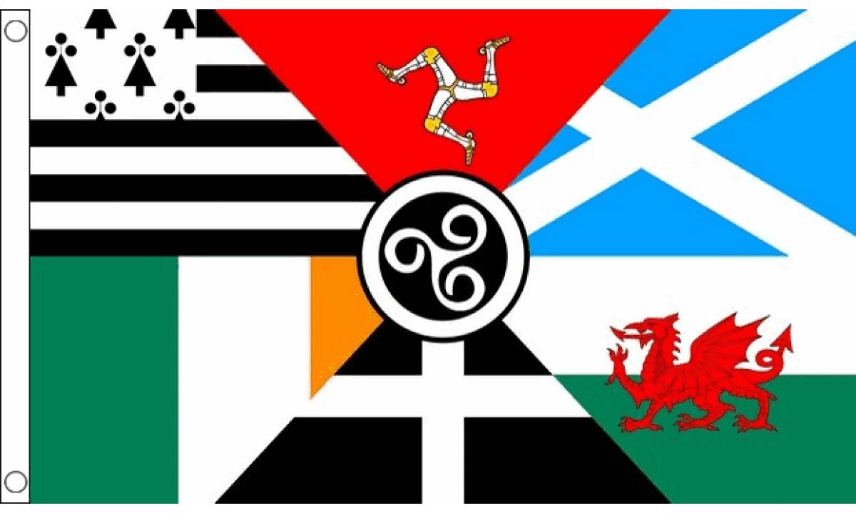 This is the newer Celtic Nations flag since the 7th and 8th nation (namely, Galicia and Asturias) no longer have a population that uses a Celtic language. 