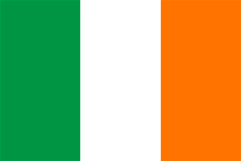 The Tri-color of Ireland is Green, White and Orange: The green for the country itself and the Irish people; the Orange standing for the Protestant followers of William of Orange.