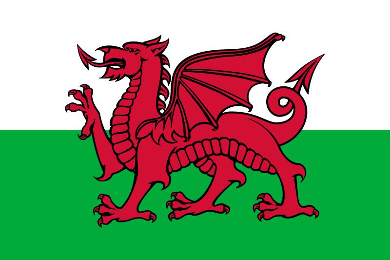 The Welsh flag consists of the Red Dragon of Cadwaladr, and the Tudor colors: green and white (the Tudors were the Welsh descendant kings of England). The dragon has long been a symbol of the Welsh, and has been both associated with Arthurian Legend and perhaps Roman-Britain unity. 