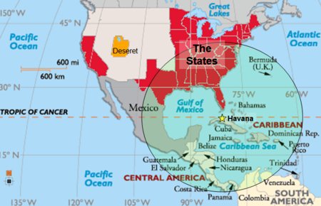 Map of Knights of the Golden Circle proposed slaveholding empire encompassing the southern United States, the West Indies, Mexico, and parts of Central America.