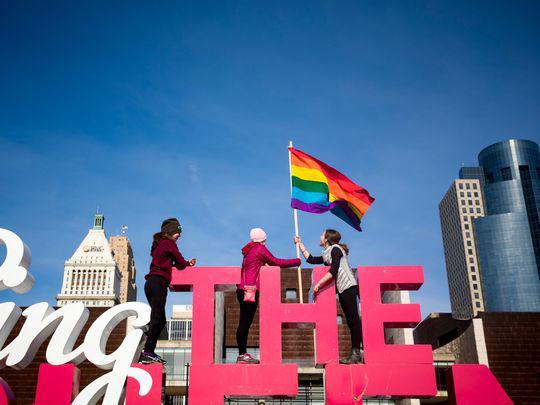 Outside the National Underground Railroad Freedom Center before the Cincinnati Women's March in downtown Cincinnati Saturday, January 20, 2018.