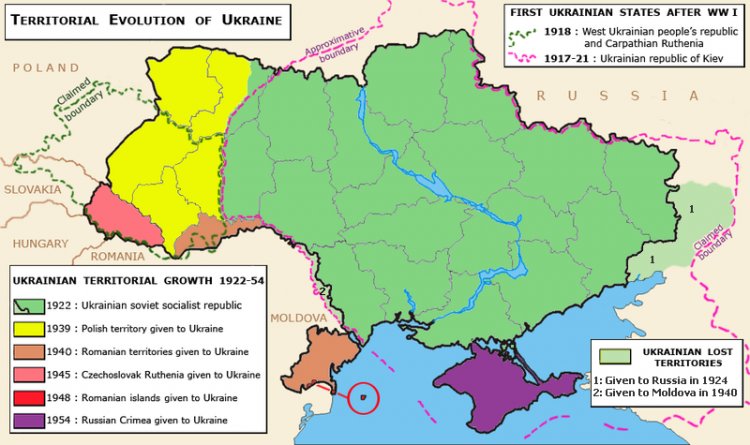 Historical boundaries of Ukraine since 1917. Wikipedia Commons.