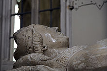 Swastikas on the vestments of the effigy of Bishop William Edington (died 1366AD) in Winchester Cathedral